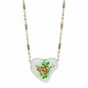 1928 Jewelry 85' Porcelain Heart & Rose Pendant Necklace 15"   3" Extension