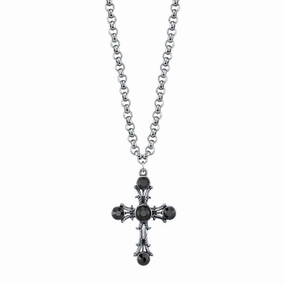 1928 Jewelry Black Stone Cross Pendant Necklace 16"   3" Extender