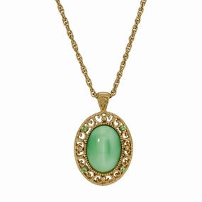 1928 Jewelry Celestial Green Oval Moonstone Peridot Crystal Pendant Necklace 22"