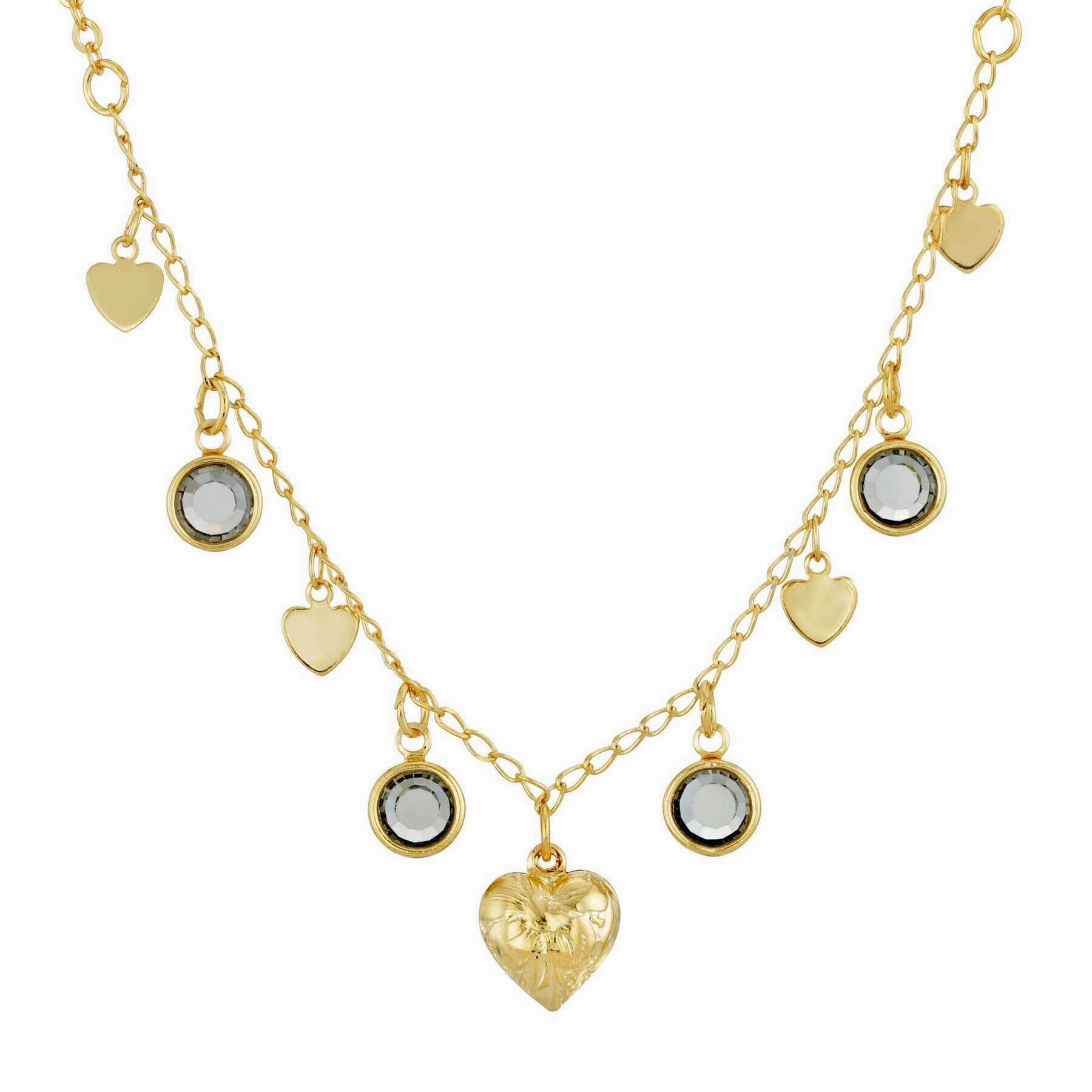 1928 Jewelry Diamond Channel Austrian Crystal Stones with Hearts Drop Necklace 16"   3" Extender