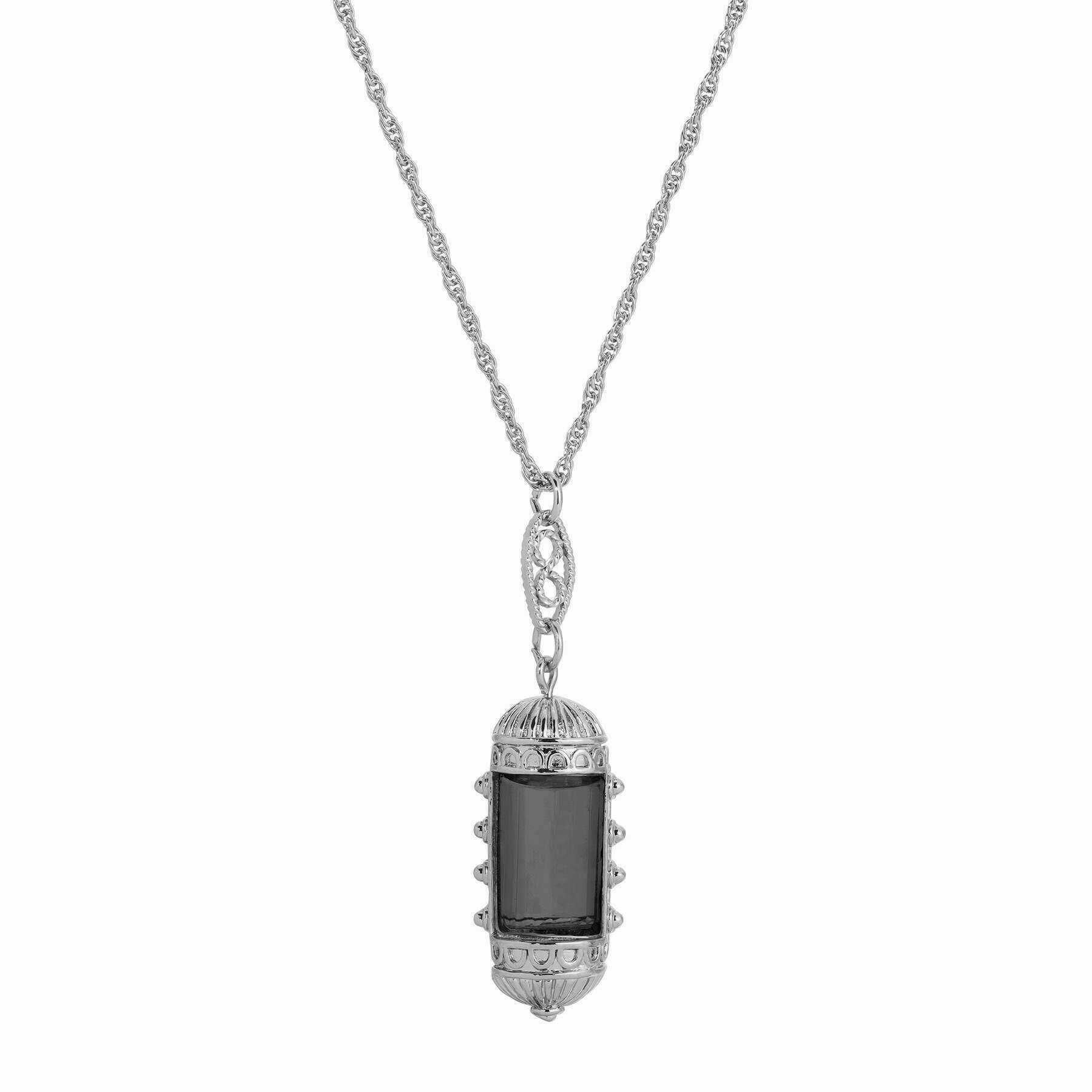 1928 Jewelry Elongated Deco Glass Stone Pendant Necklace 20"