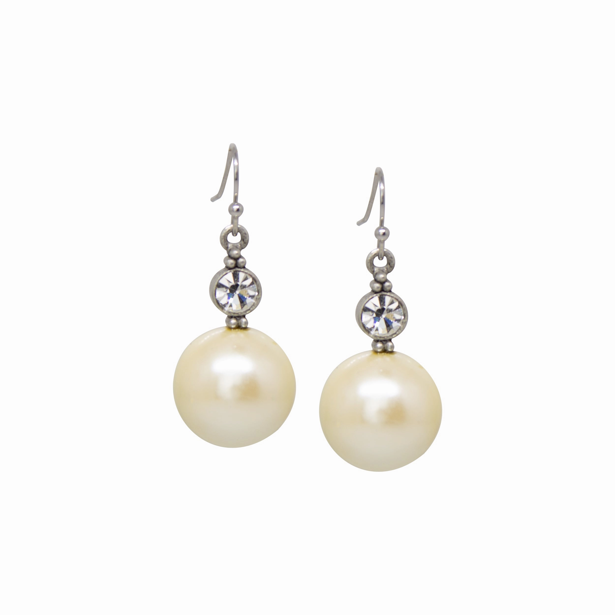 1928 Jewelry Faux Pearl Baubles & Crystals Drop Earrings - Large