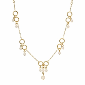 1928 Jewelry Golden Circles & Pearls Drop Necklace 15"   3" Extension Chain