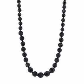 1928 Jewelry Graduated Black Glass Beaded Necklace 15"   3" Extender