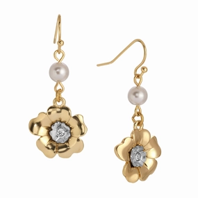 1928 Jewelry Light Grey Faux Pearl Flower Dangling Earrings