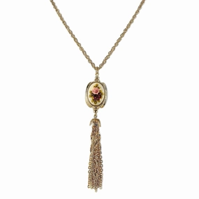 1928 Jewelry Manor House Ivory 3-Sided Roses Spinner Tassel Y-Necklace 28"