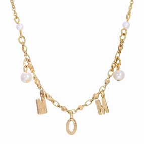 1928 Jewelry MOM Initials White Faux Pearl Necklace 16"