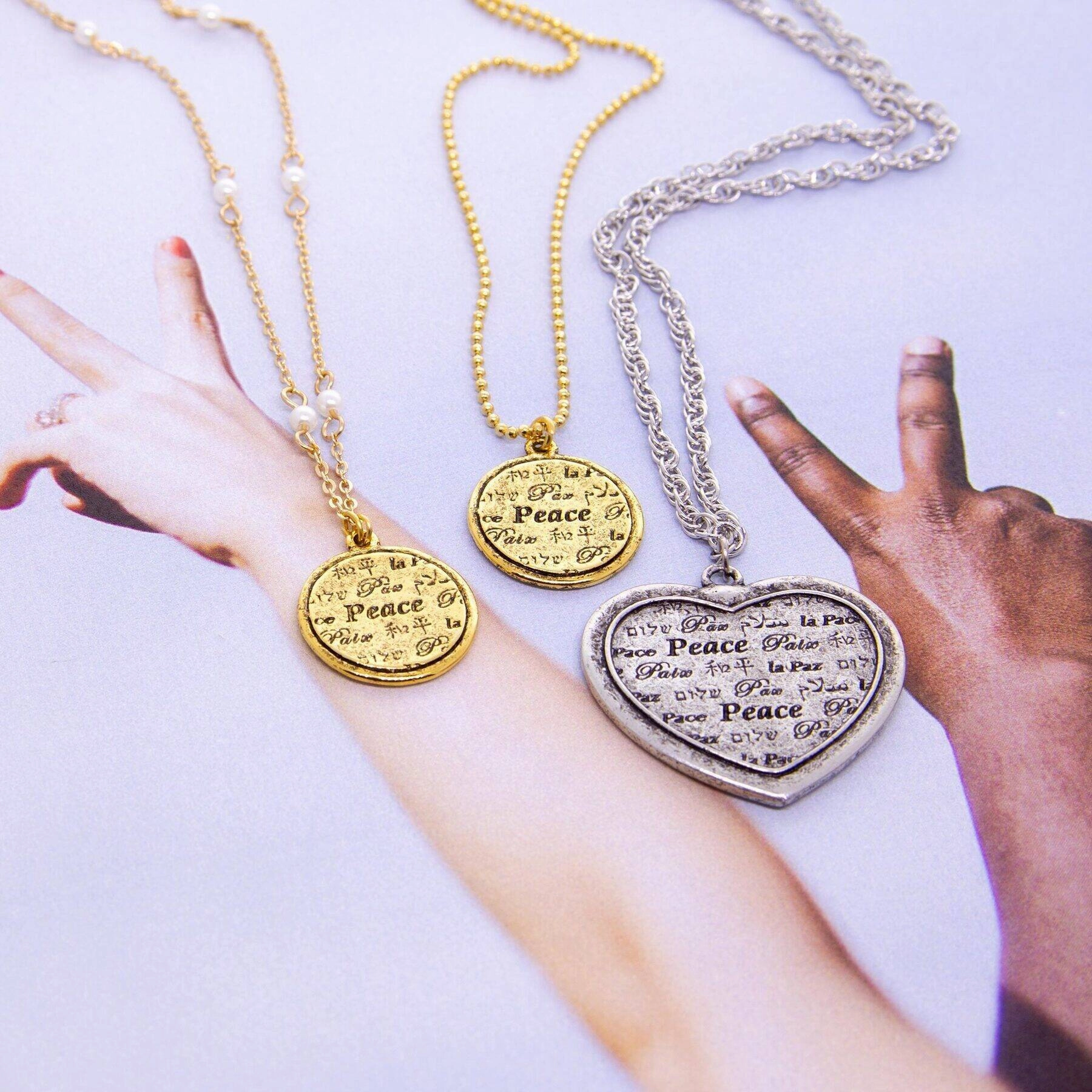 1928 Jewelry Multilingual Peace Pendant Necklace 16"