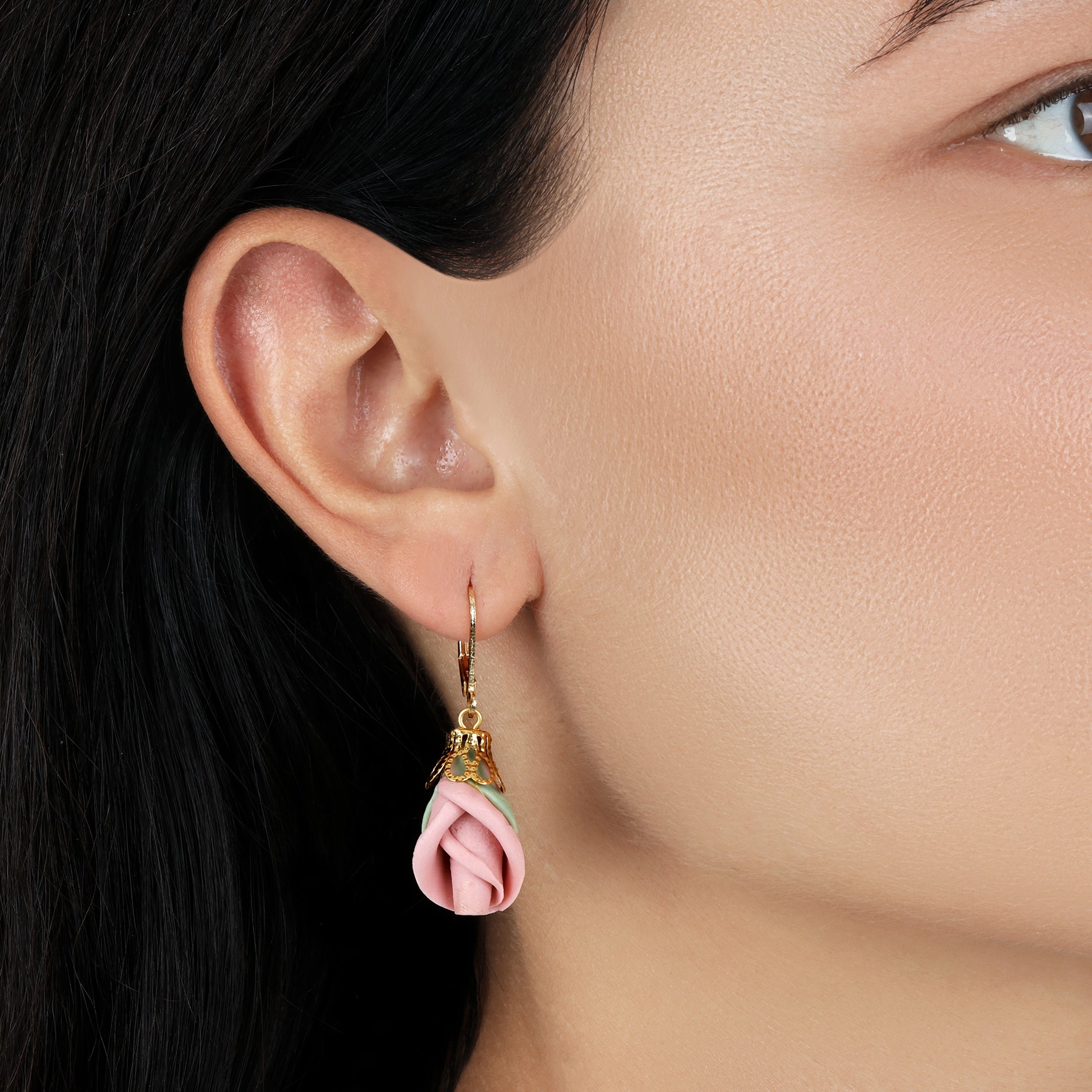 1928 Jewelry Pink Porcelain Rosebud Drop Earrings