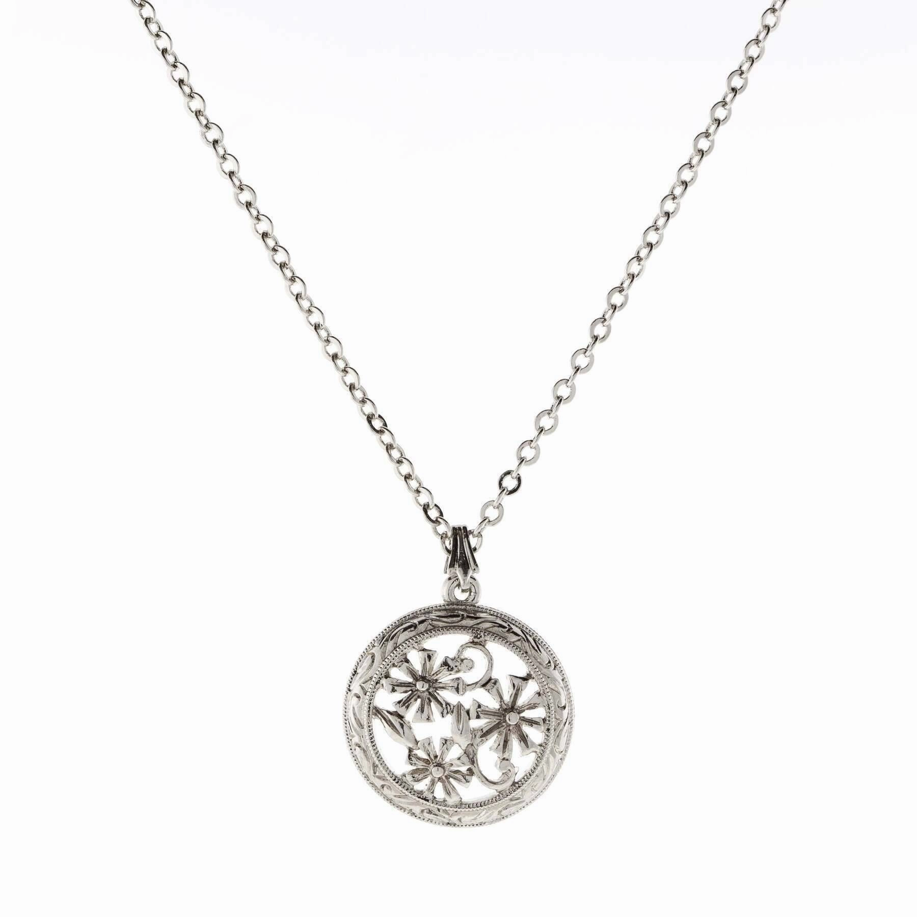 1928 Jewelry Round Floral Pendant Necklace 16"   3" Extender