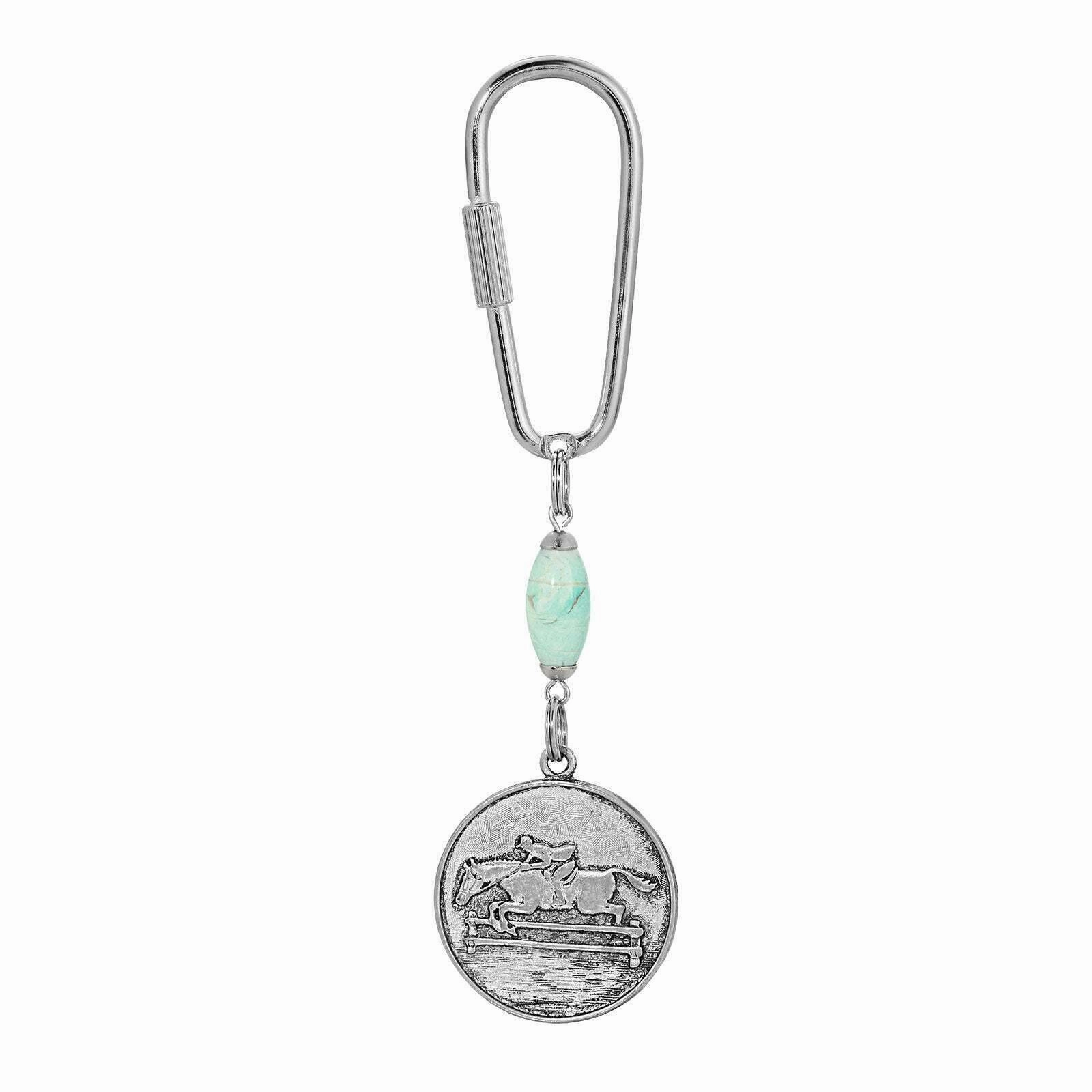1928 Jewelry Turquoise Bead Horseback Rider Carabiner Key Chain