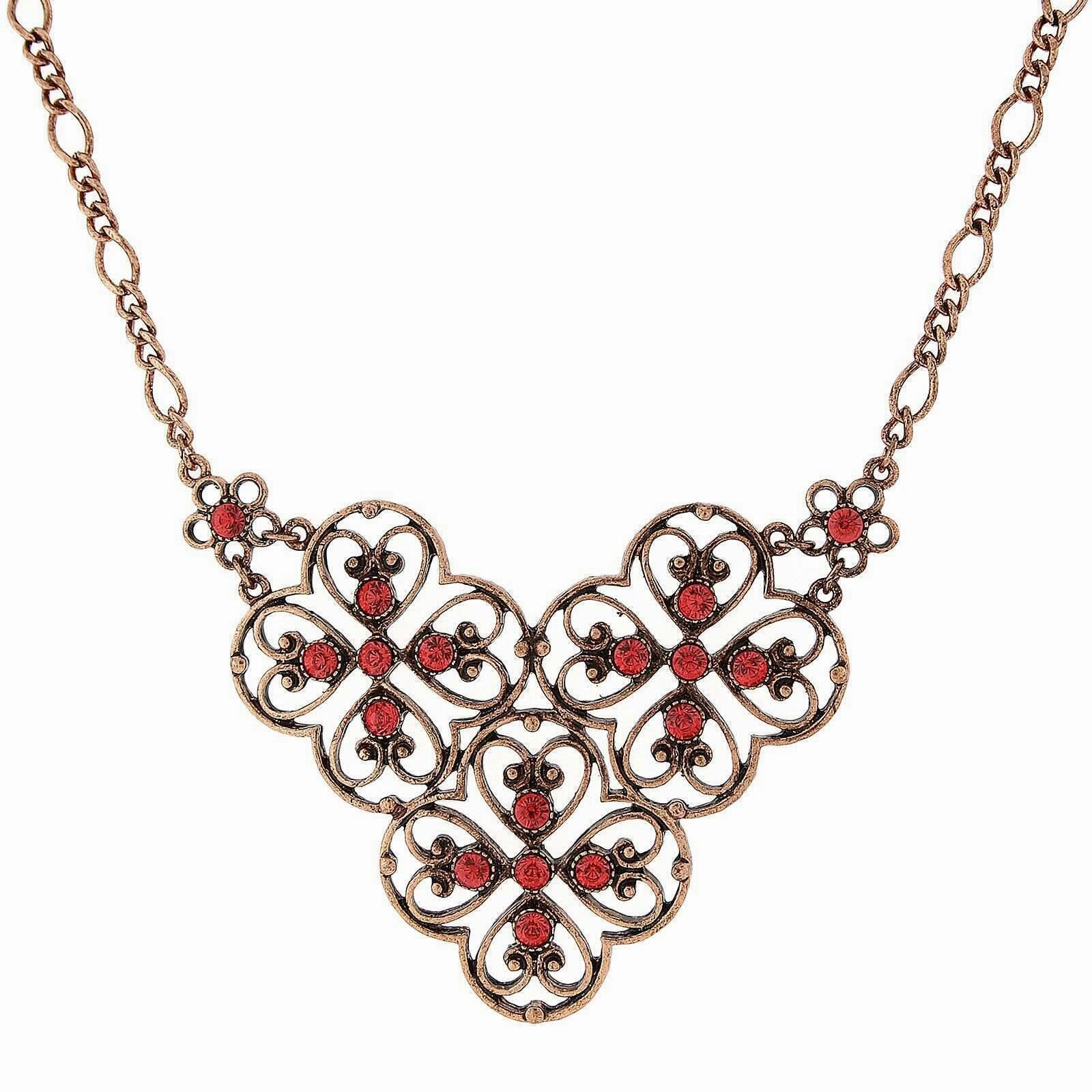 2028 Jewelry Coral Orange Filigree Bib Necklace 16"   3" Extender