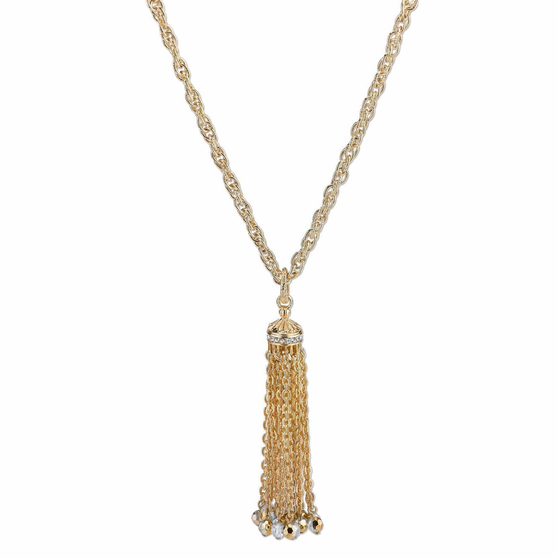 2028 Jewelry Crystal And Hematite Color Accent Tassel Necklace 30"
