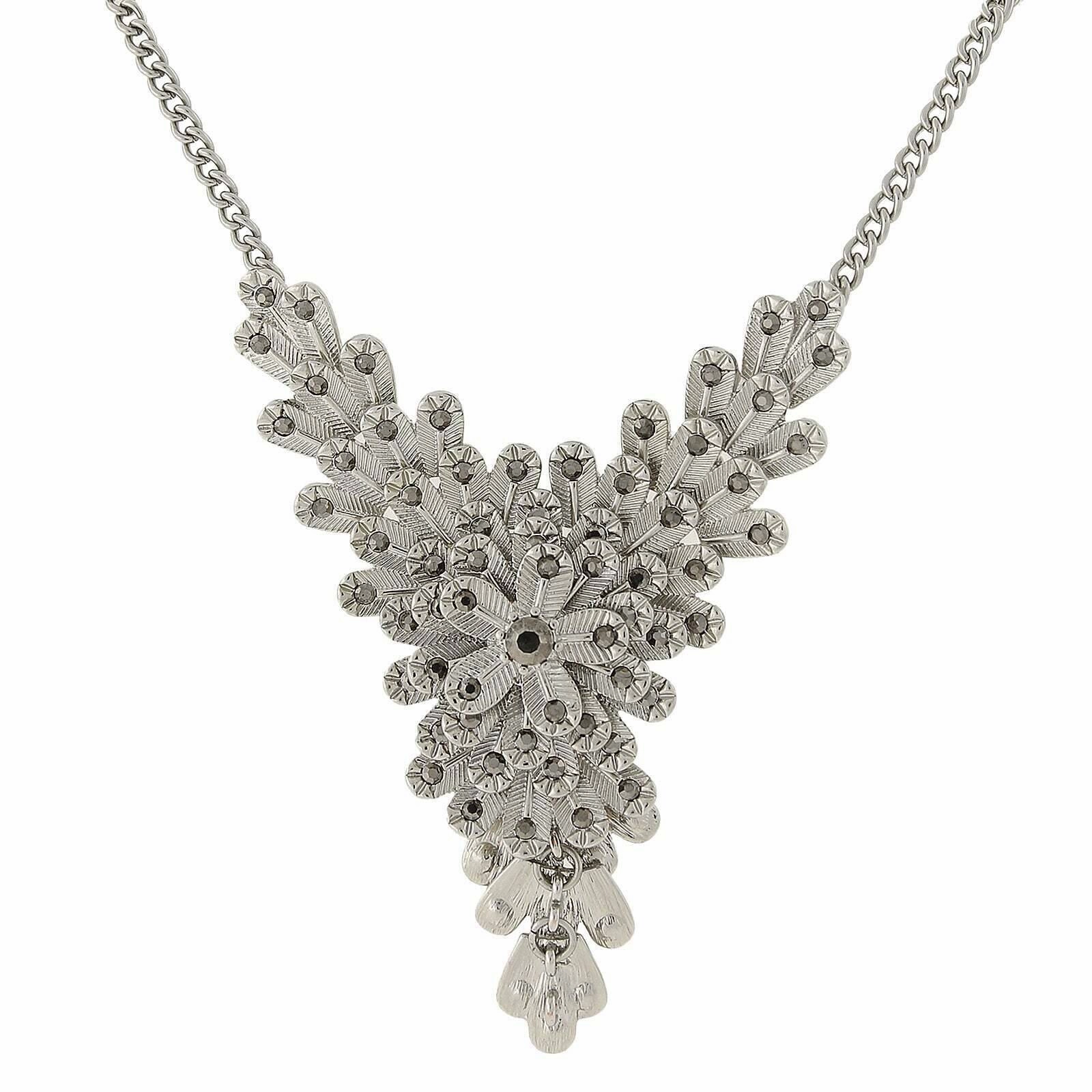 2028 Jewelry Crystal Floral Statement Bib Necklace 16"   3" Extender