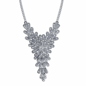 2028 Jewelry Crystal Floral Statement Bib Necklace 16"   3" Extender