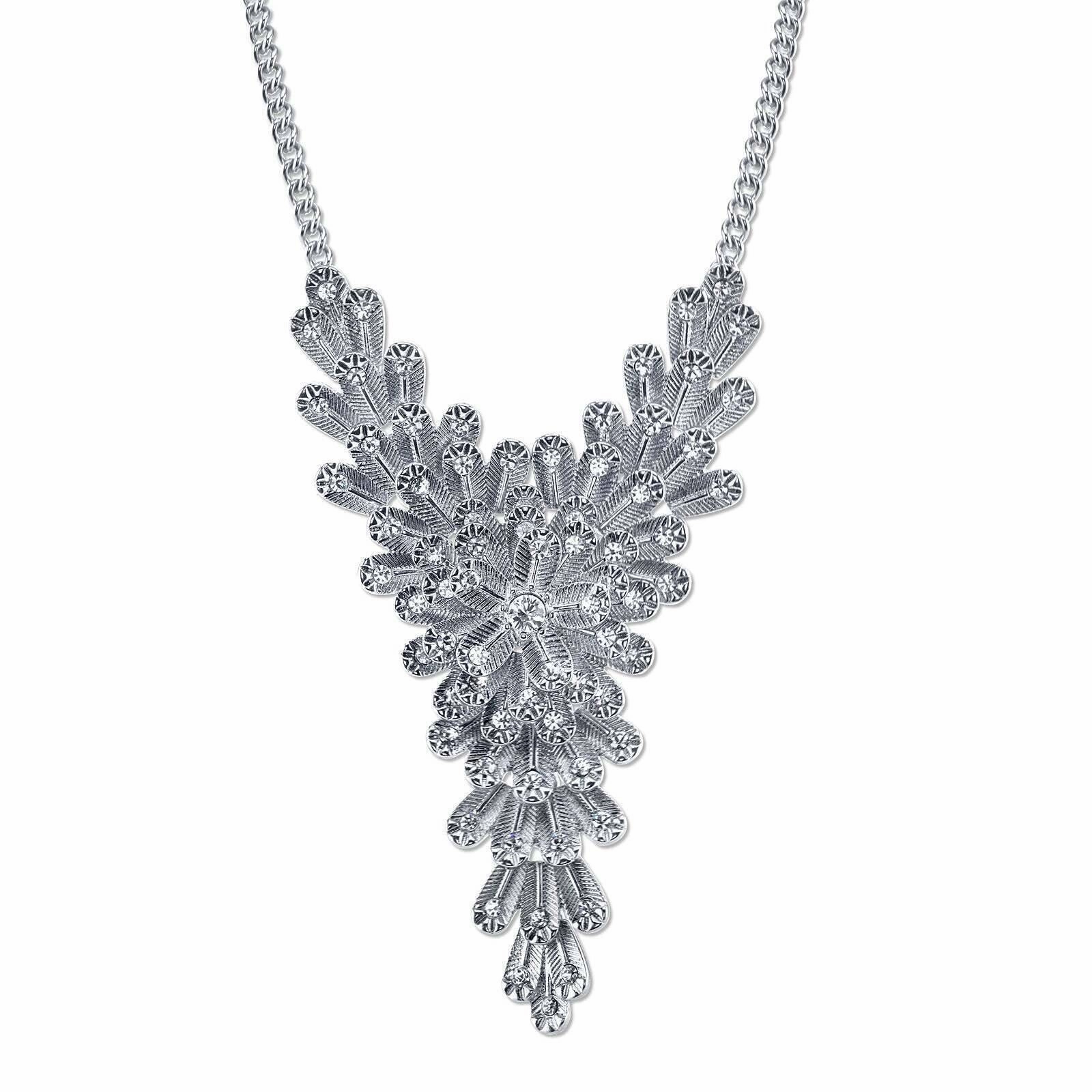 2028 Jewelry Crystal Floral Statement Bib Necklace 16"   3" Extender