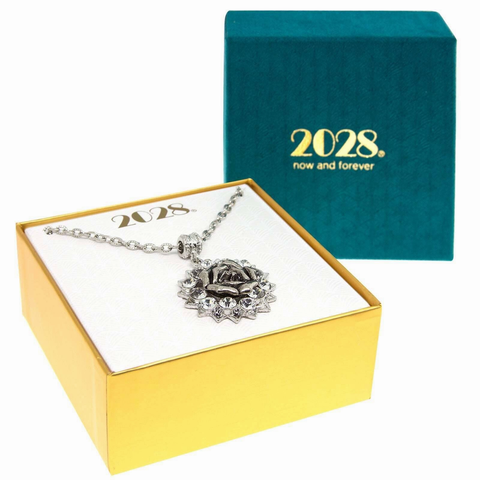 2028 Jewelry Crystal Flower Pendant Necklace 16"   3" Extender