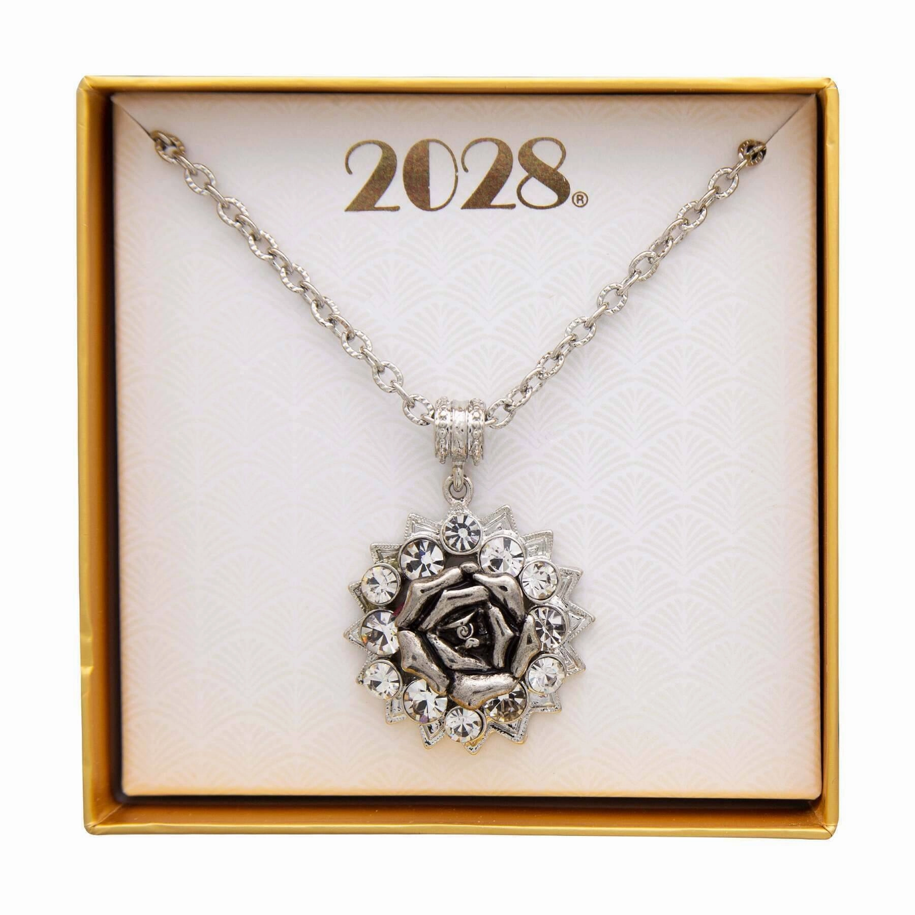 2028 Jewelry Crystal Flower Pendant Necklace 16"   3" Extender
