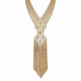 2028 Jewelry Filigree Tassel Fringe Statement Necklace 18"