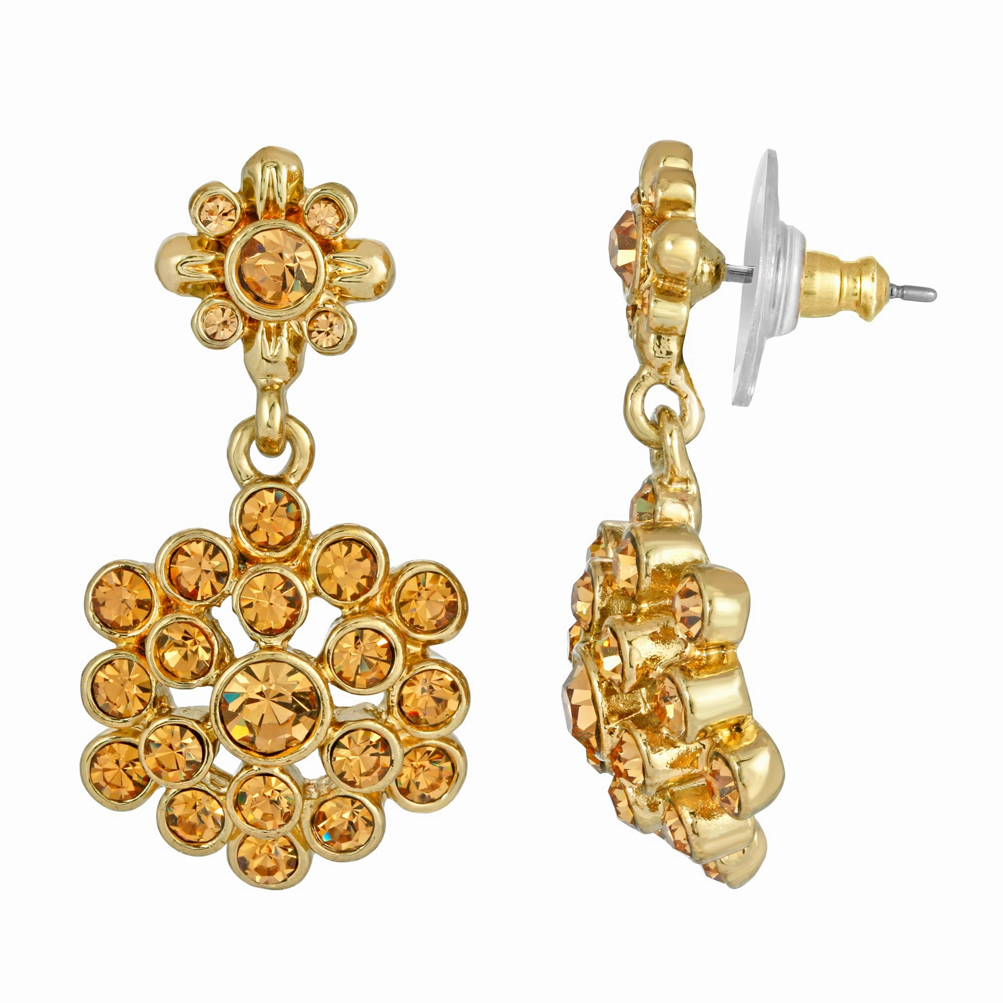 2028 Jewelry Floral Cluster Crystal Drop Post Earrings
