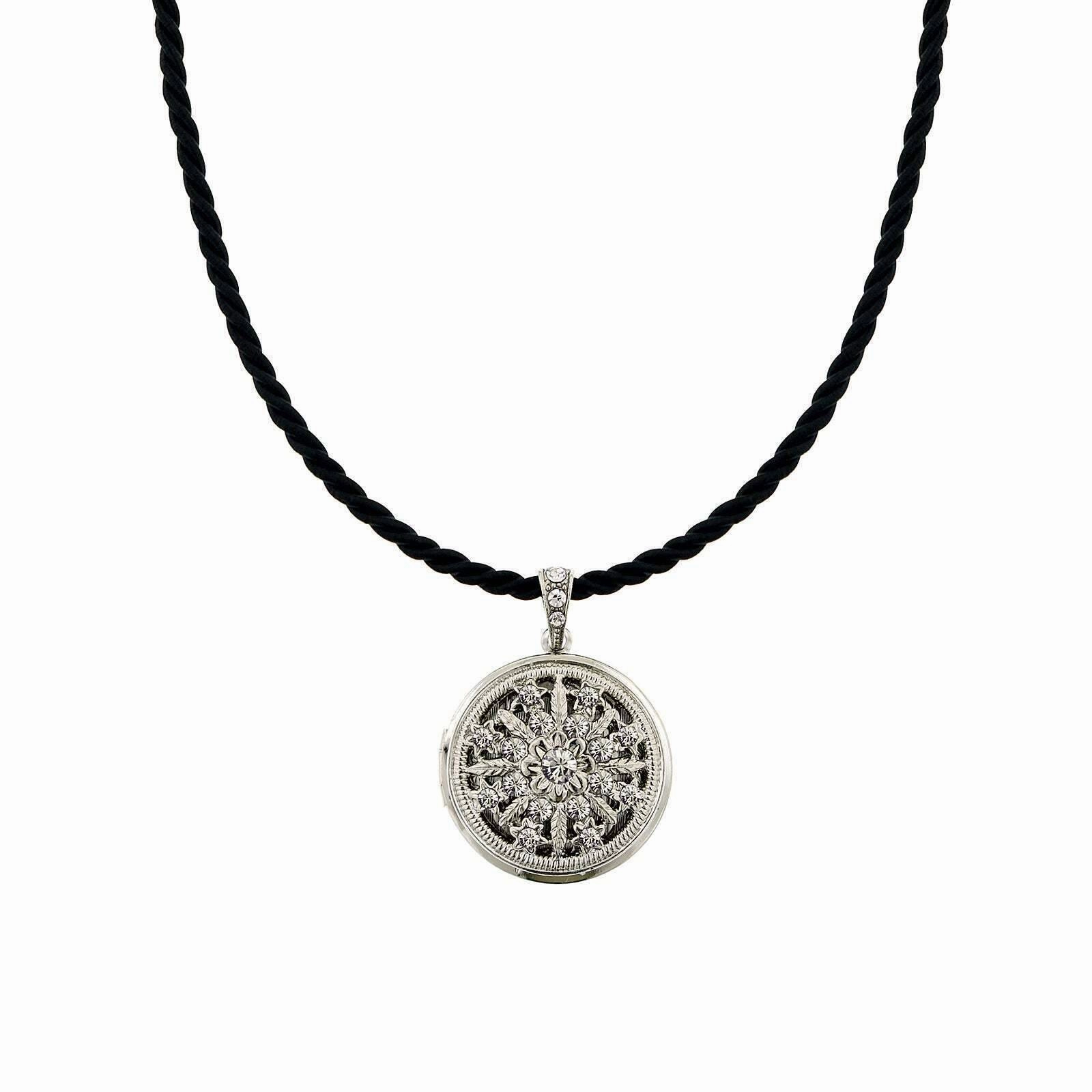 2028 Jewelry Flower & Stars Crystal Round Locket Necklace 18"