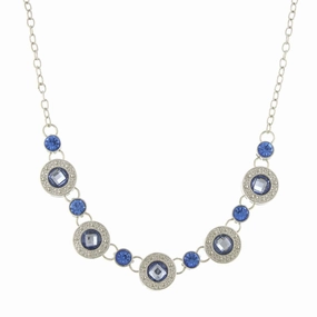 2028 Jewelry Light Sapphire Blue Crystal Station Collar Necklace 16"   3" Extender