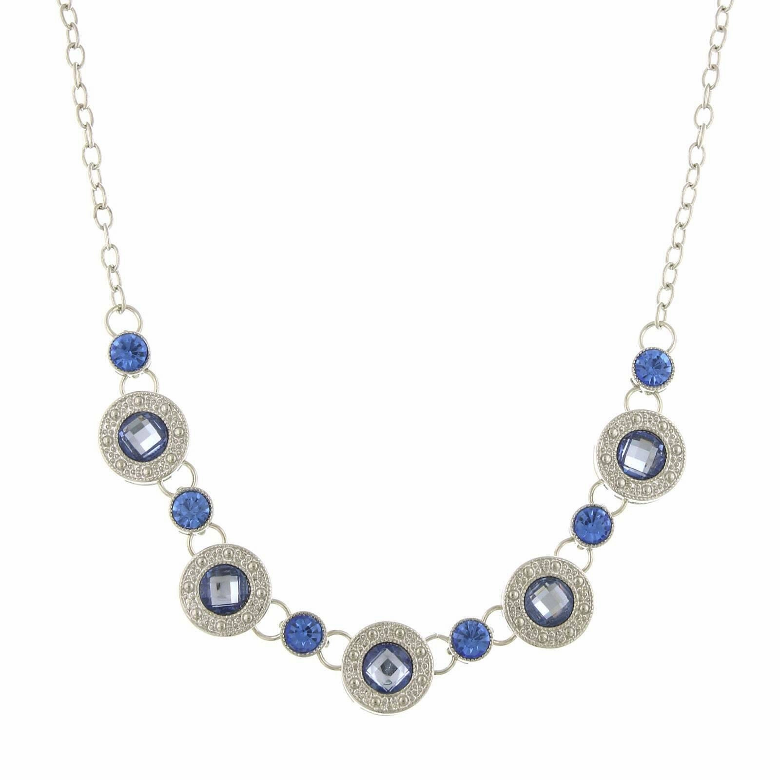 2028 Jewelry Light Sapphire Blue Crystal Station Collar Necklace 16"   3" Extender