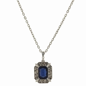 2028 Jewelry Octagon Montana Blue & Hematite Glass Crystal Pendant Necklace 16"   3" Extender