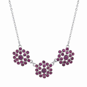 2028 Jewelry Triple Amethyst Purple Crystal Cluster Collar Necklace 16"   3" Extender