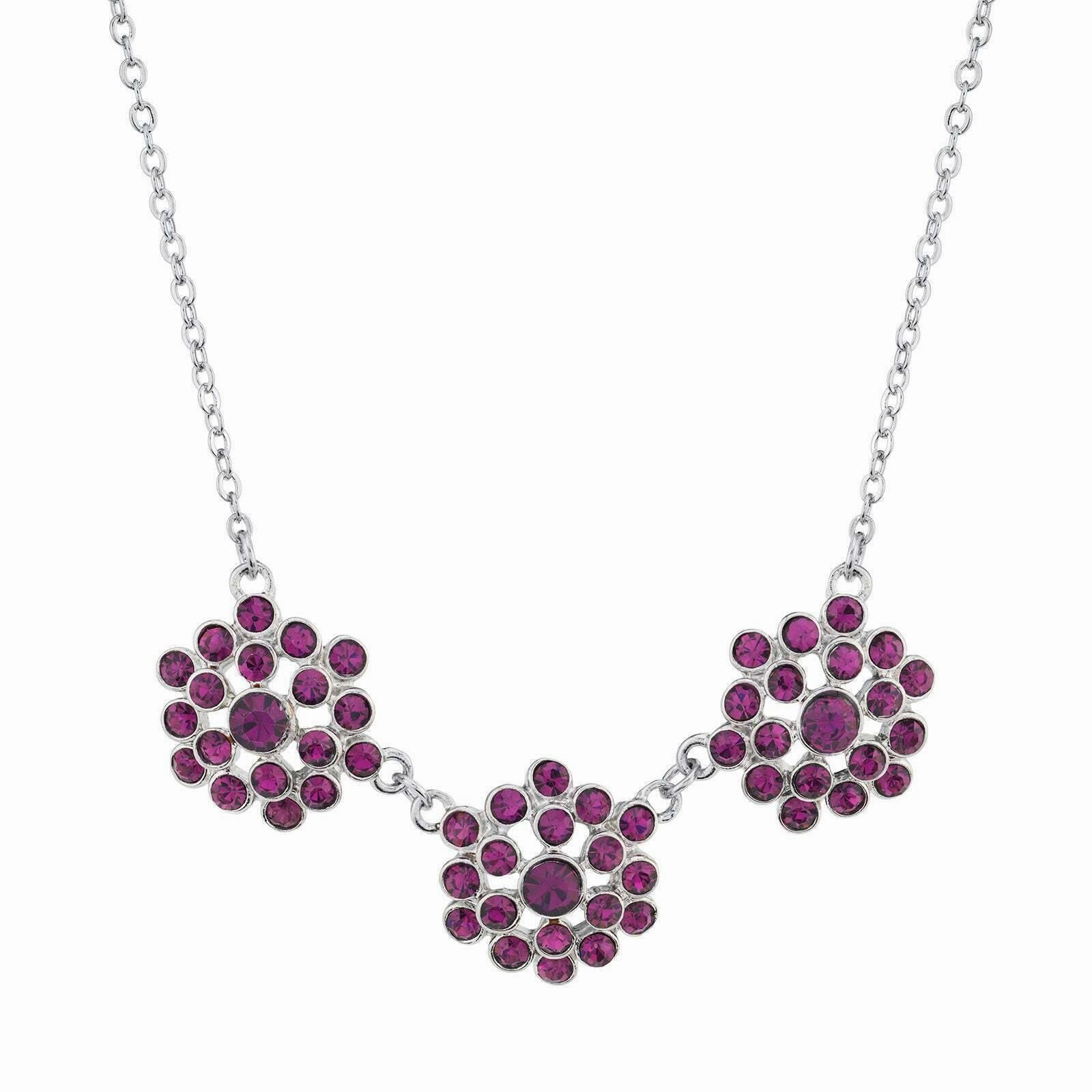 2028 Jewelry Triple Amethyst Purple Crystal Cluster Collar Necklace 16"   3" Extender