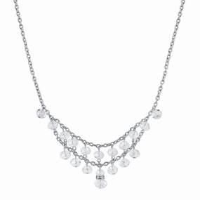 2028 Jewelry Two Row Lux Cut Beaded Drop Necklace 16"   3" Extender