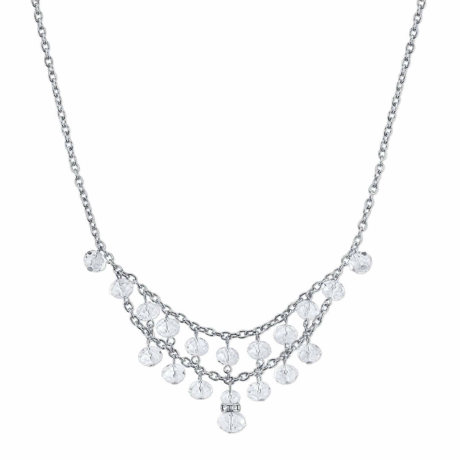 2028 Jewelry Two Row Lux Cut Beaded Drop Necklace 16"   3" Extender