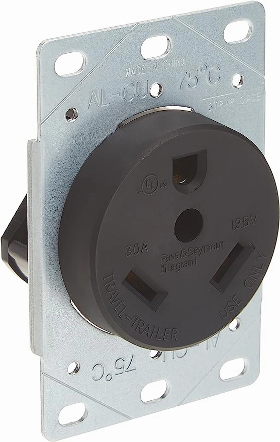 30A 125V Industrial Straight Blade Outlet. Black