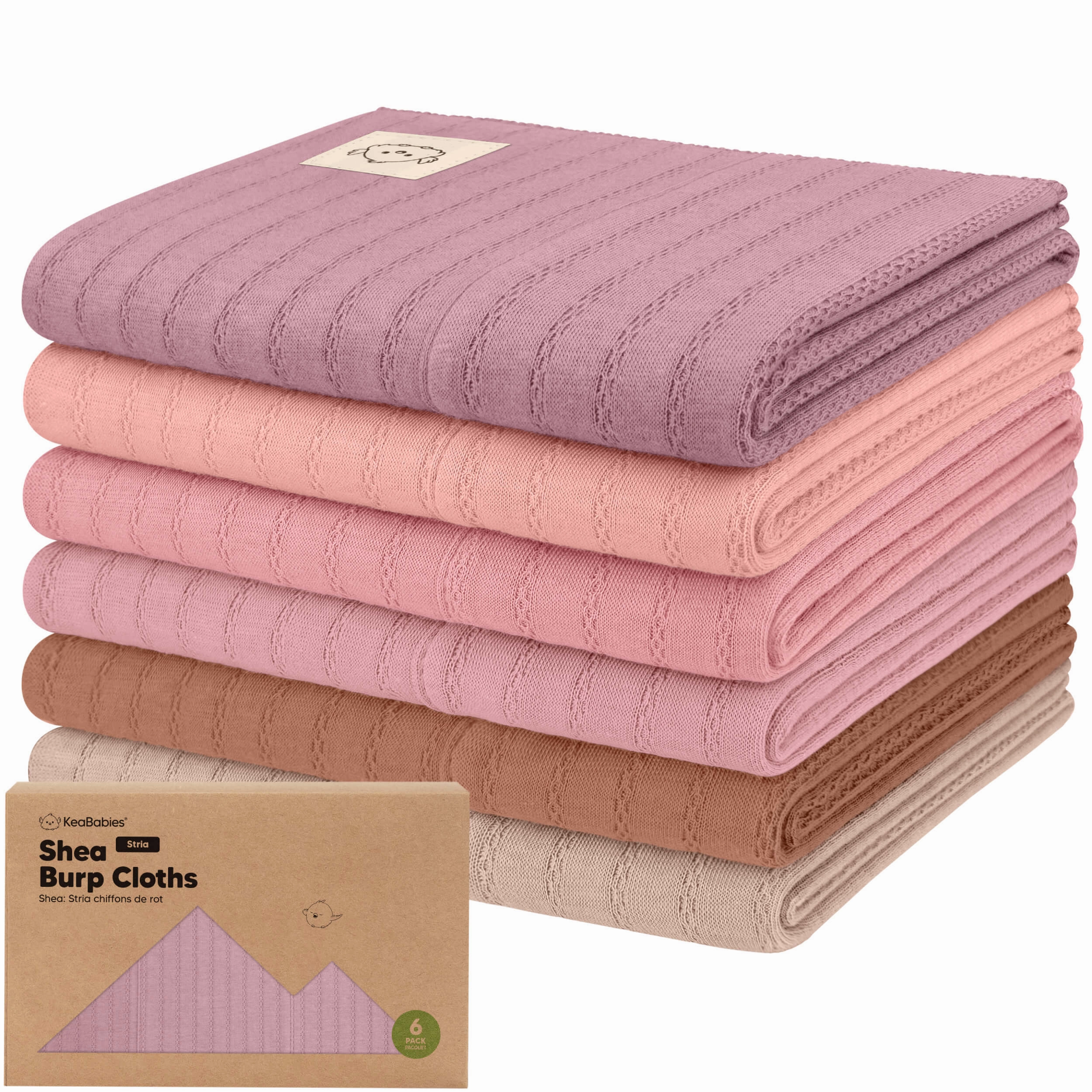 6-Pack Shea (Stria) Burp Cloths (Mauve)