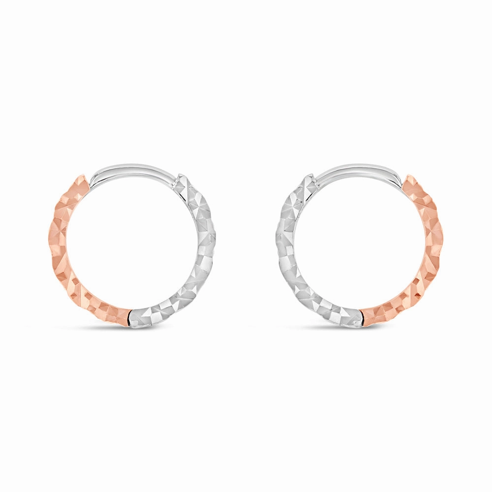 9ct Rose And White Gold Two Toned Patterned Hoop Earrings