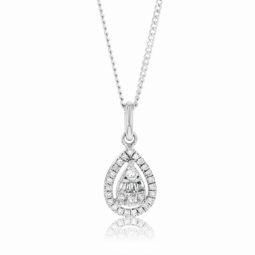 9ct White Gold 1/6 Carat Pear Shape Diamond Pendant