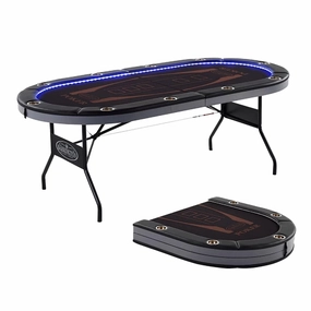 Barrington PK100Y23004 10-Player Poker Table with In-laid LED Lights, Brown and Black