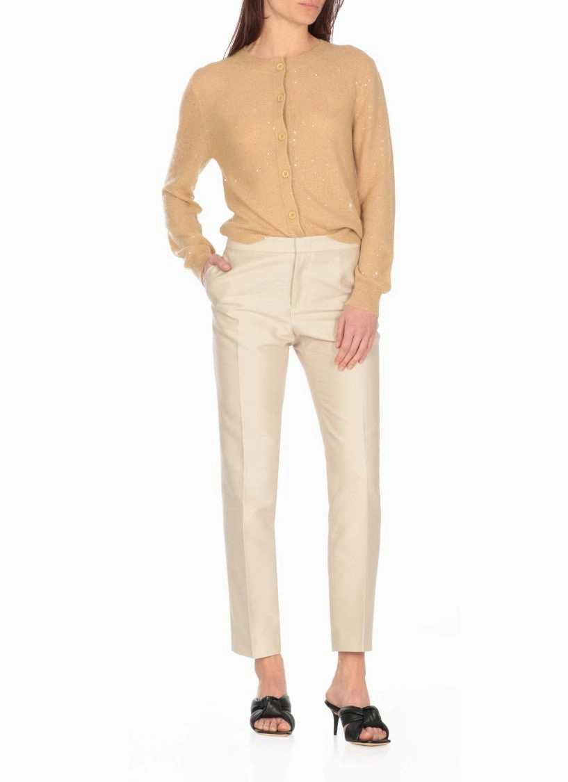 Beige Cardigan With All-Over Sequin Detail