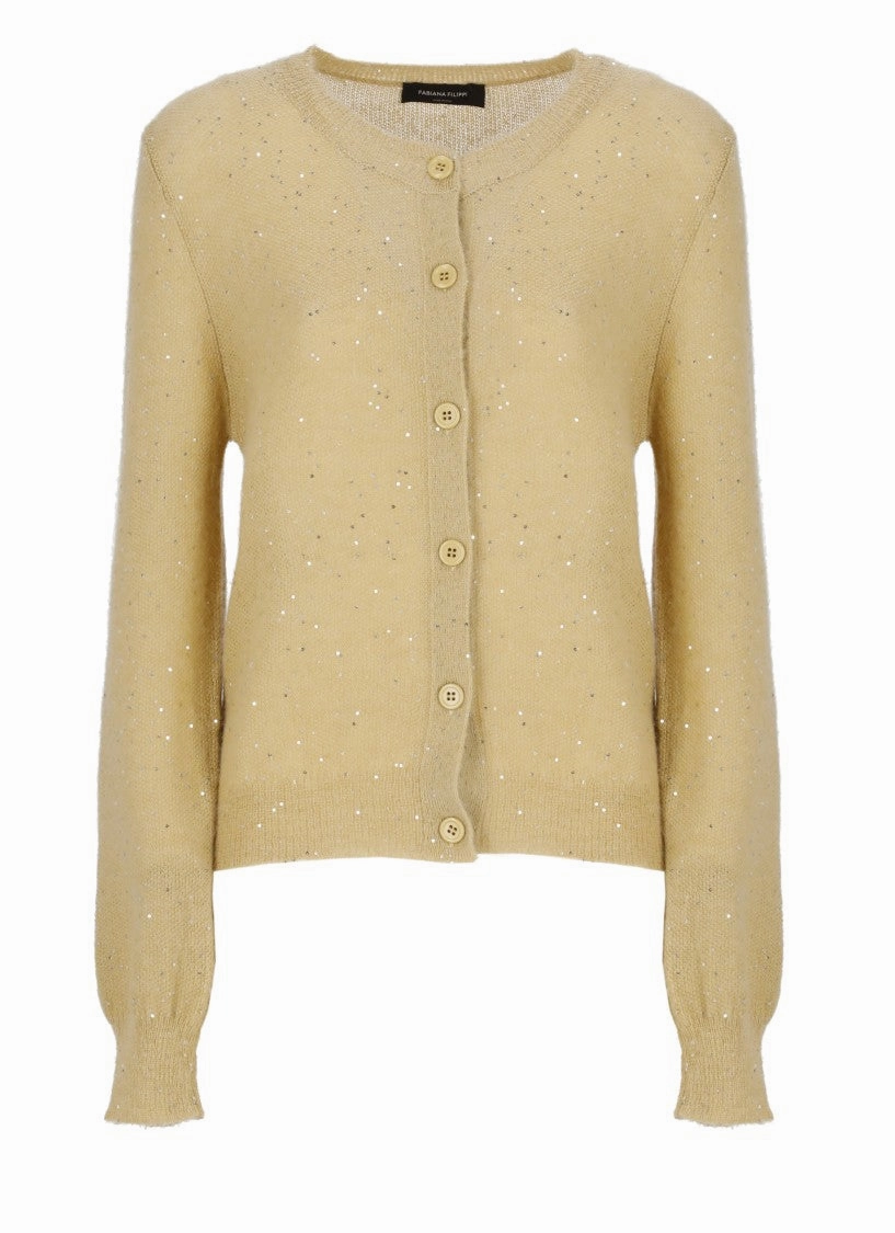 Beige Cardigan With All-Over Sequin Detail
