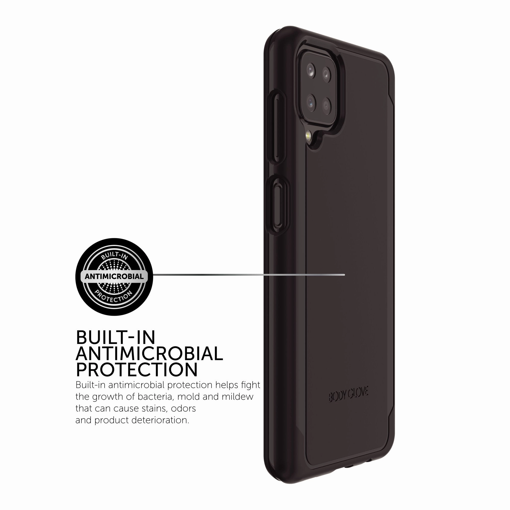 Body Glove 9877801 Cadence Phone Case with Built-in Microbial Protection for Samsung Galaxy A12, Black