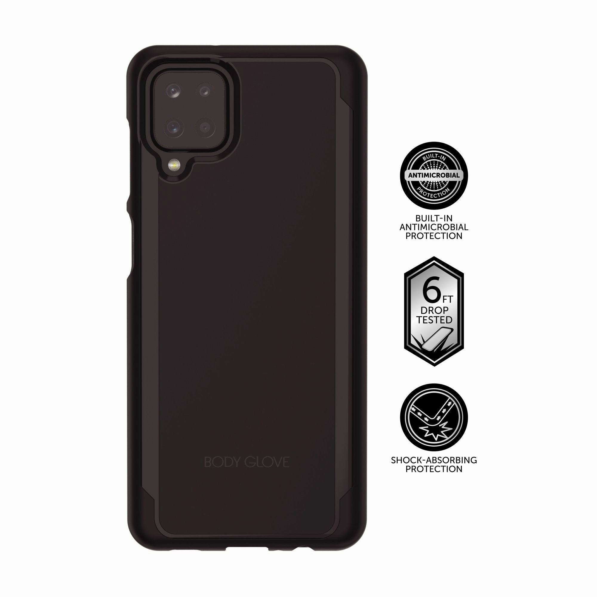 Body Glove 9877801 Cadence Phone Case with Built-in Microbial Protection for Samsung Galaxy A12, Black