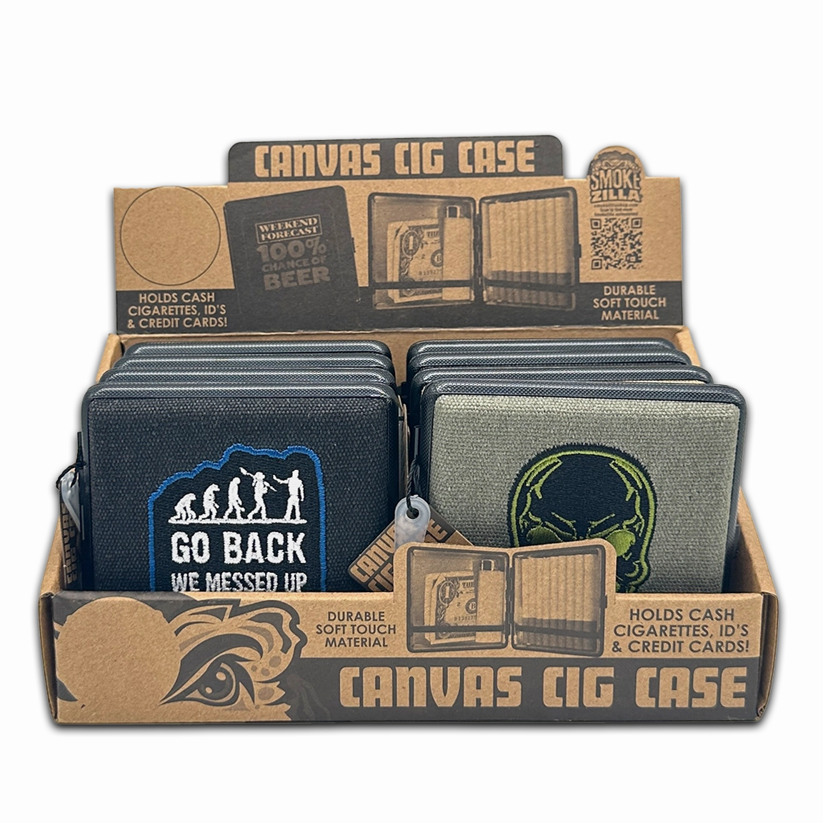 Canvas and Metal Cigarette Case with Hinge - 8 Pieces Per Retail Ready Display 23985
