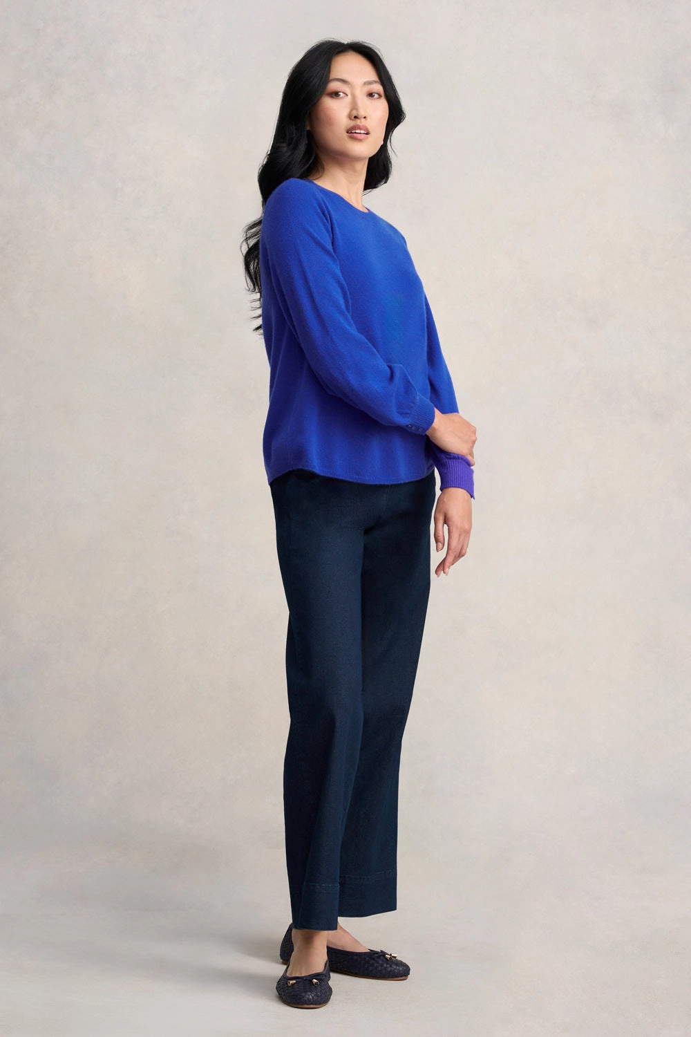Cashmere Blouson Sleeve Jumper - Purple Marle