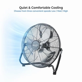 Comfort Zone CZHV14B 14" High Velocity 3-Speed Cradle Mount Floor Fan with Adjustable Tilt, All-Metal Construction, Carry Handle, Rubber Feet, Black