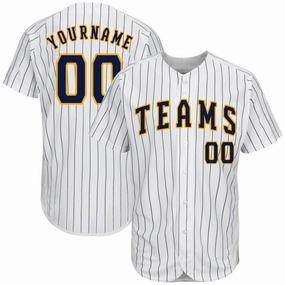 Custom White Navy Pinstripe Navy-Gold Authentic Baseball Jersey