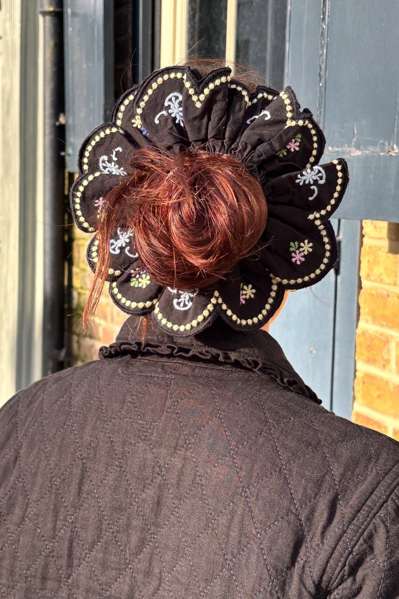 Damson Madder Embroidered Black Scrunchie