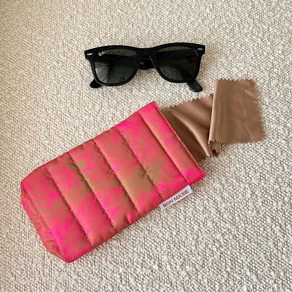 Easy-Squeezy Glasses Case -- Neon Pink/Tan Floral