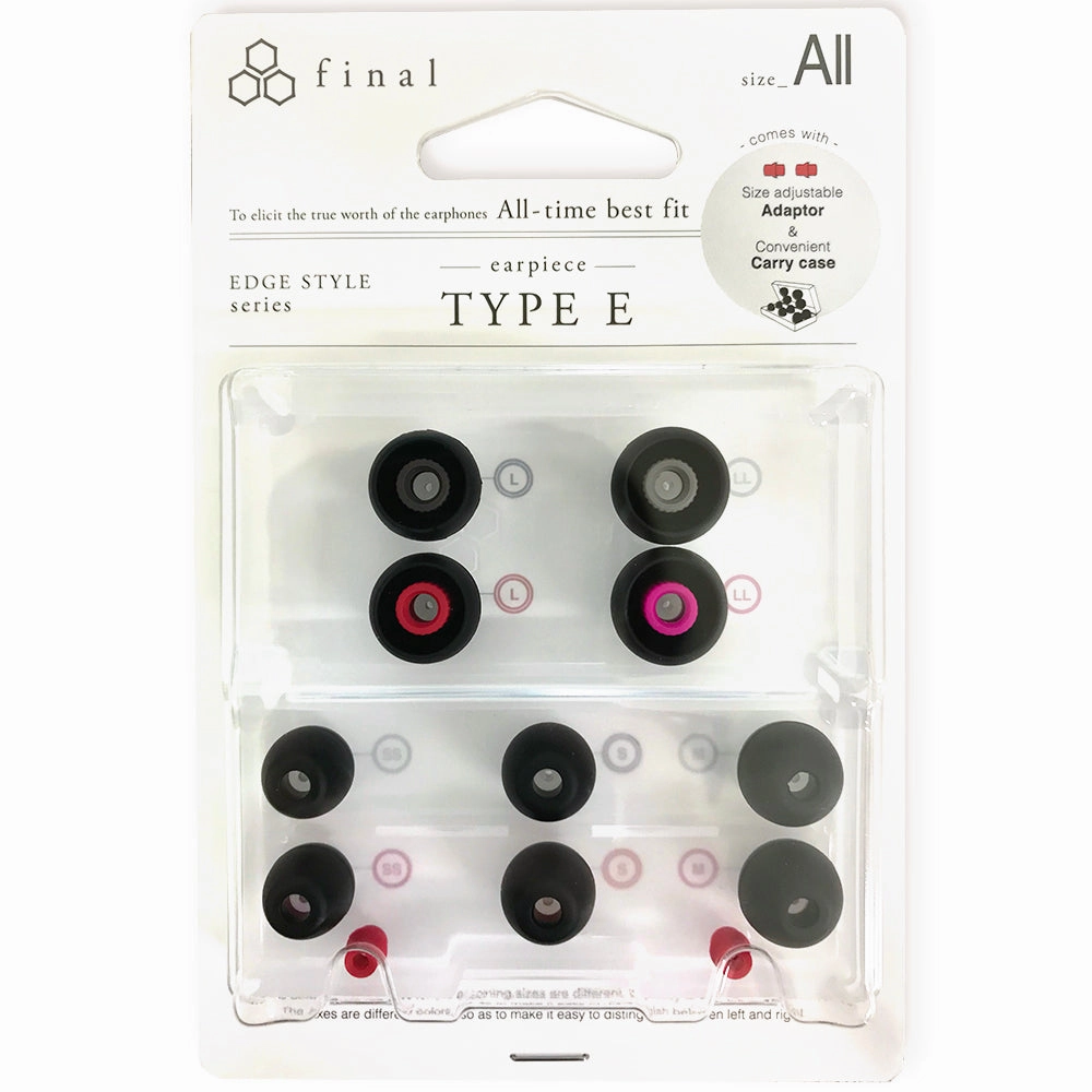 Final Audio Black Black/Red Silicon Type E Tips kit with Case and Nozzle Adapter