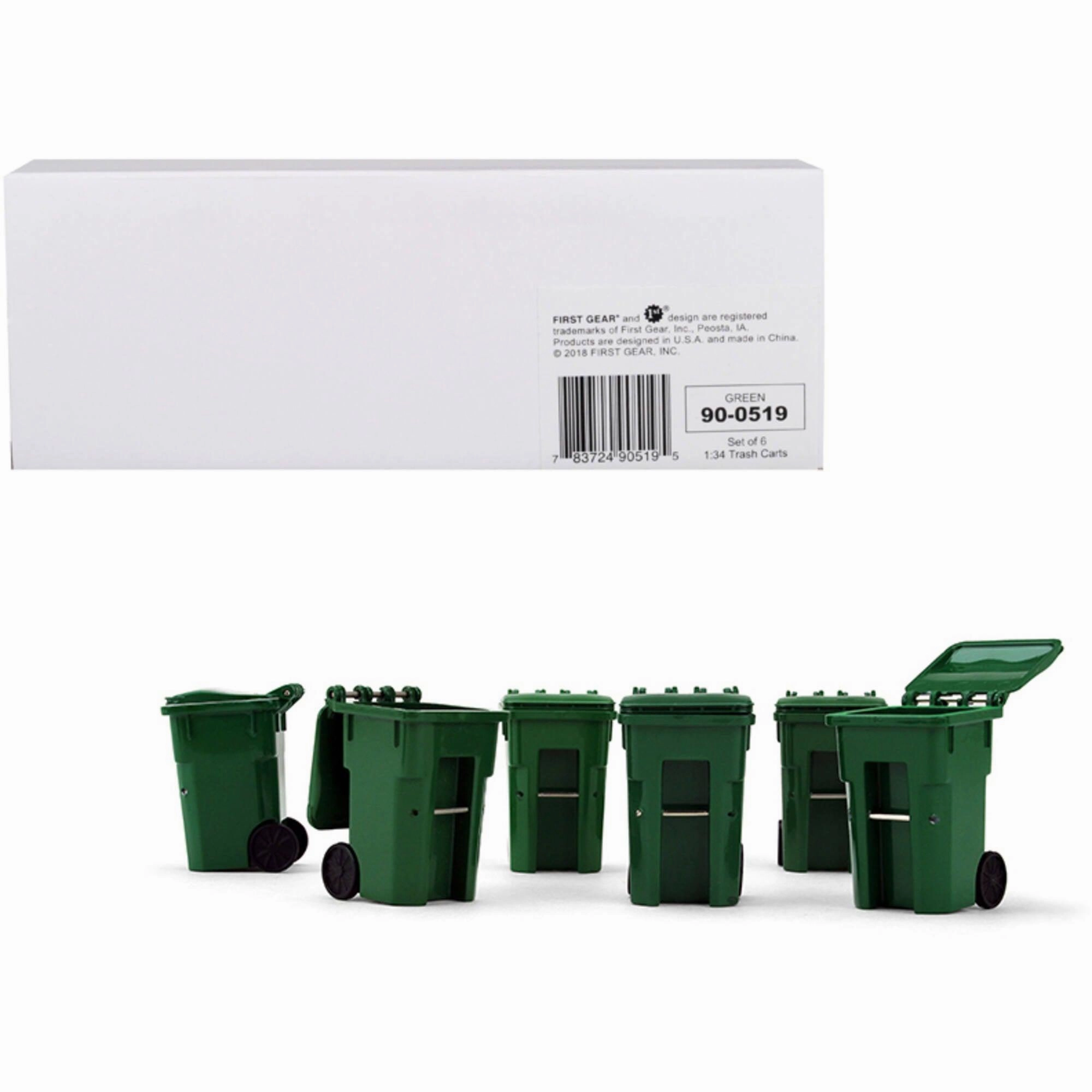 First Gear 1/34 Models Garbage Trash Bin - Containers Replica Plastic Green, Set of 6