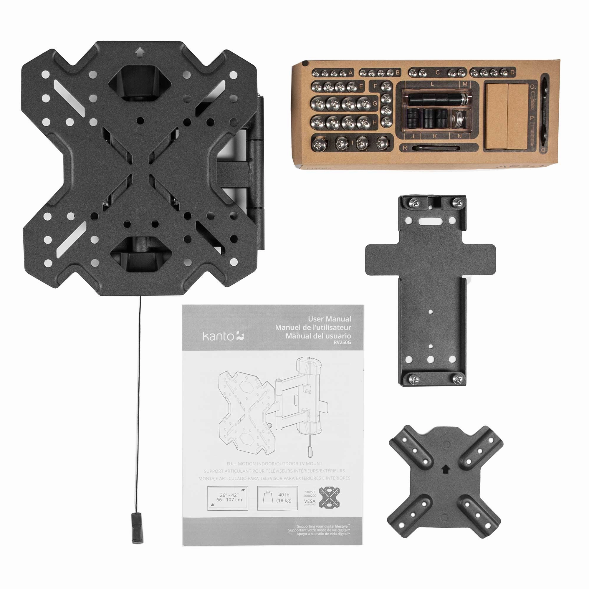 Full Motion Indoor/Outdoor TV Wall Mount for RVs, Boats and Decks - Fits 26" to 42" TVs - RV250G
